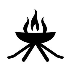 Stylized illustration of a black bonfire with logs and flames