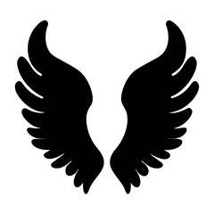 Symmetrical black angel wings silhouette soaring with ethereal grace in a vector illustration