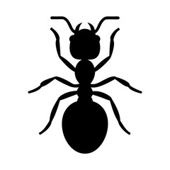 A Simple Black Ant Silhouette Illustration Against a White Background