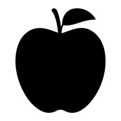 Simple black apple silhouette with a leaf and stem, centered design