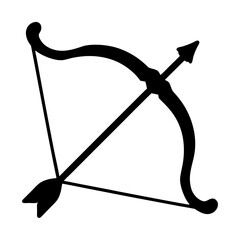 Silhouette of a bow and arrow isolated on a white background ready to launch