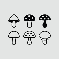 Six Simple Mushroom Icons Set Graphic Design Element