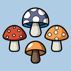 Cartoon Mushroom Collection Four Different Types