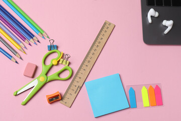  school notebook, pen, spiral notebook on the table. flat lay