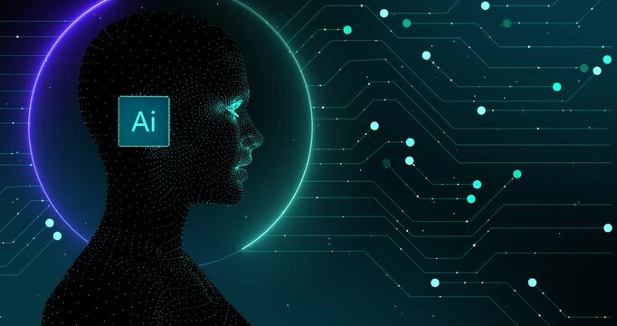 Artificial Intelligence Neural Network Machine Learning. AI Technology, Cloud Computing, Binary Data Flow, 5G Internet, AI Women Talking Circuit, Cyber, Sci-Fi, Robot, Technology Concepts. 