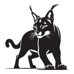 Monochrome caracal silhouette vector suitable for dark-mode or grayscale applications – caracal silhouette – caracal vector – caracal illustration – silhouette of caracal

