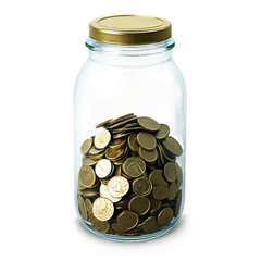 glass jar of coins isolated on transparent background