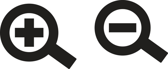 Fototapeta premium Magnifying glass simple icon collection. Search icon set, zoom in and zoom out icons. Magnifier or loupe with check mark sign. Vector illustration.