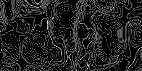 Generate a high-contrast black and white topographic map featuring detailed contour lines. The map should display various elevations using closely spaced, Topography and geography map grid abstract.