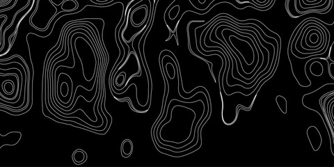 Generate a high-contrast black and white topographic map featuring detailed contour lines. The map should display various elevations using closely spaced, Topography and geography map grid abstract.