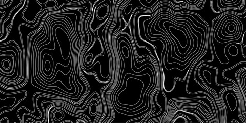 Fototapeta premium Generate a high-contrast black and white topographic map featuring detailed contour lines. The map should display various elevations using closely spaced, Topography and geography map grid abstract.