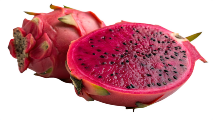 red dragon fruit or pitaya cut in half isolated on white background PNG. AI GENERATED