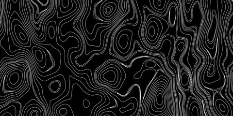 Generate a high-contrast black and white topographic map featuring detailed contour lines. The map should display various elevations using closely spaced, Topography and geography map grid abstract.