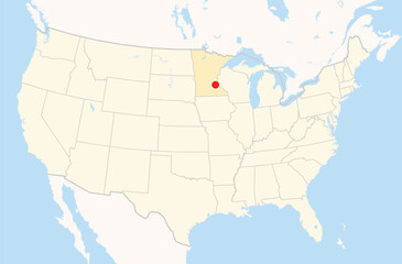 Location Map of the city Eagan in Minnesota, USA. The state is marked orange and the city is highlighted with a red dot. No labels at all.
