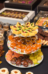 indian traditional mix sweets , baked cookies assortment, various pastry colorful  assorted fancy cookies,
