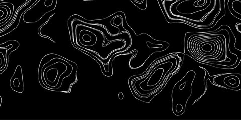 Generate a high-contrast black and white topographic map featuring detailed contour lines. The map should display various elevations using closely spaced, Topography and geography map grid abstract.