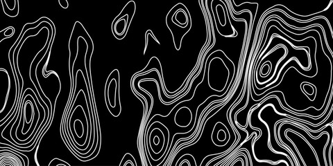 Generate a high-contrast black and white topographic map featuring detailed contour lines. The map should display various elevations using closely spaced, Topography and geography map grid abstract.