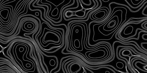 Generate a high-contrast black and white topographic map featuring detailed contour lines. The map should display various elevations using closely spaced, Topography and geography map grid abstract.