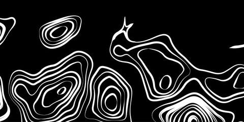 Generate a high-contrast black and white topographic map featuring detailed contour lines. The map should display various elevations using closely spaced, Topography and geography map grid abstract.