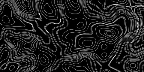 Generate a high-contrast black and white topographic map featuring detailed contour lines. The map should display various elevations using closely spaced, Topography and geography map grid abstract.