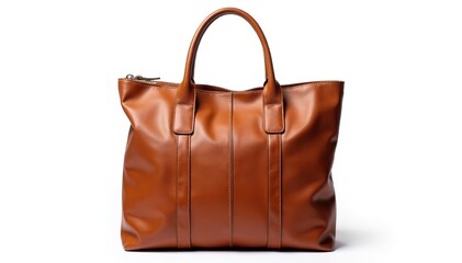 Naklejka premium Brown leather tote bag isolated on white background, texture, photography, tote bag