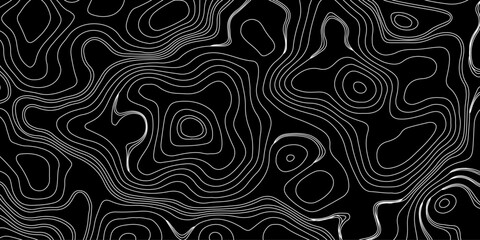 Generate a high-contrast black and white topographic map featuring detailed contour lines. The map should display various elevations using closely spaced, Topography and geography map grid abstract.