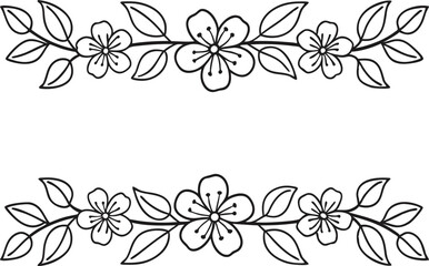 Floral Border Vector Illustration With Cherry Blossom Style Flowers And Leaves