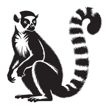 Monochrome-ready lemur silhouette vector perfect for grayscale workflows &ndash; lemur silhouette &ndash; lemur vector &ndash; lemur illustration &ndash; silhouette of lemur

