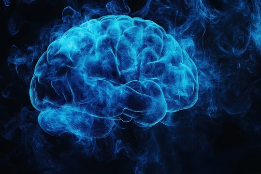 3D artwork combining media blue fiery smoke illusion on black backdrop