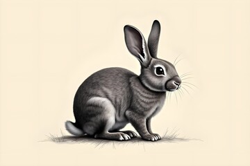 Obraz premium Realistic Scratchboard Illustration of Rabbit with Soft Fur Texture