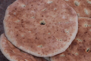 Homemade Moroccan Bread Close Up, Khobz or Aghroum