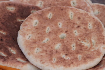 Homemade Moroccan Bread Close Up, Khobz or Aghroum