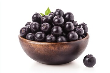A bowl of organic acai powder a superfood on a white backdrop