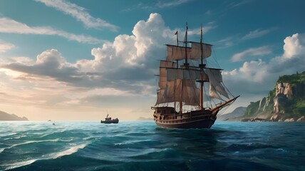 old ship in the sea