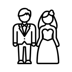 Wedding couple vector illustration groom and bride in marriage ceremony outline design for love