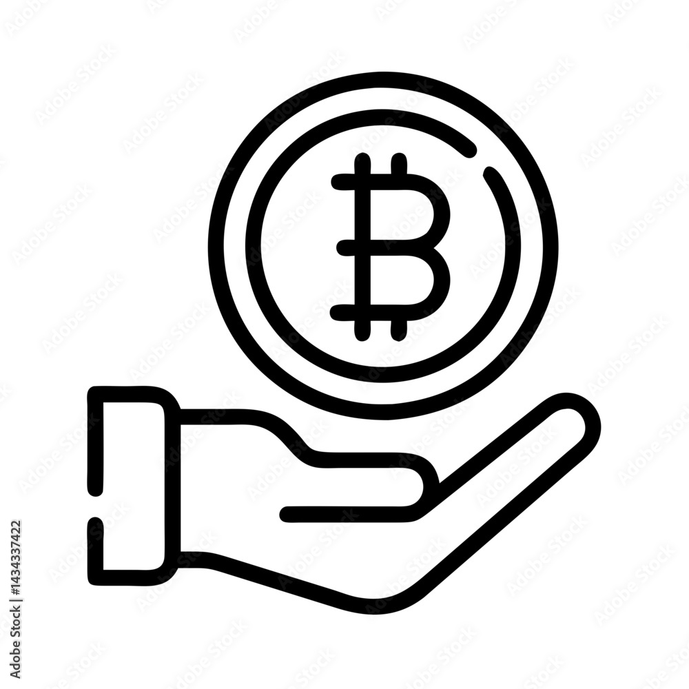 Aufkleber bitcoin in hand icon vector illustration for cryptocurrency and blockchain technology concept design