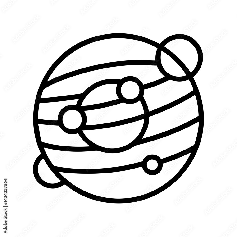 Poster planet with moons orbiting vector art astronomy science space exploration graphic design icon image