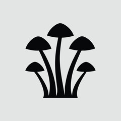 Simple Black Silhouette of Five Mushrooms Cluster