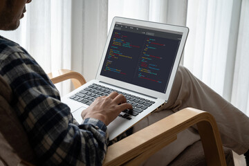 Software development programming on computer screen for modish application and program coding