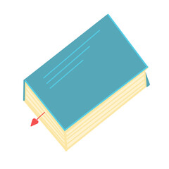 Blue book with bookmark, school accessory for design.