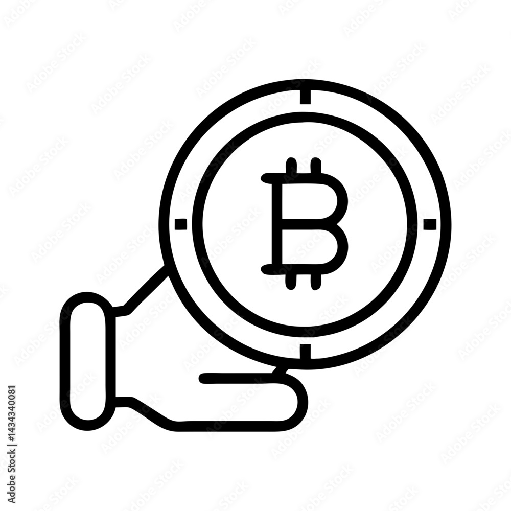 Aufkleber bitcoin cryptocurrency in hand vector illustration for digital currency and blockchain technology us