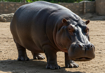 Hippopotamus in Zoo Enclosure