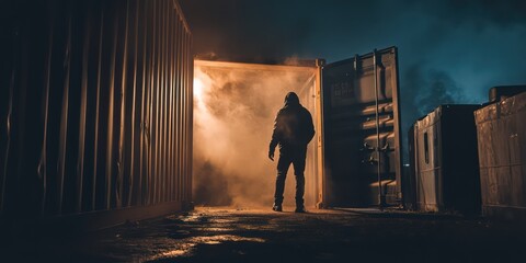 Mysterious figure in dark interior