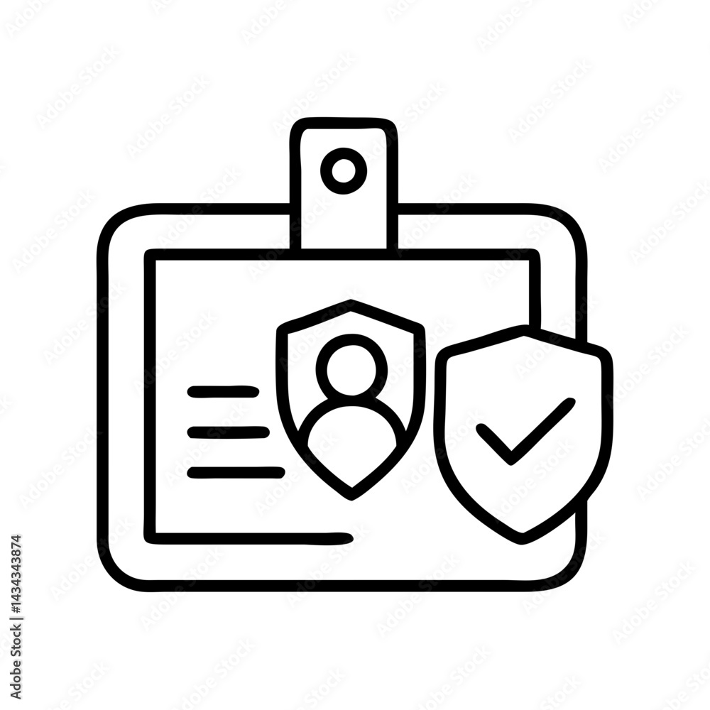Poster identity card security badge access control verification checkmark outline vector icon design