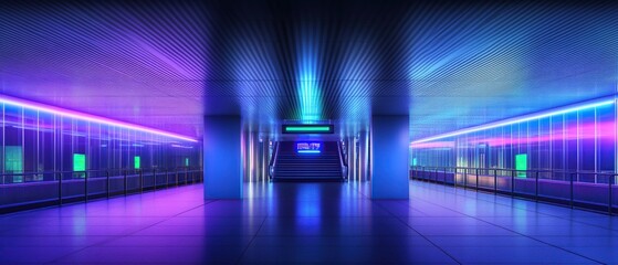 Neon-lit Underground Passageway