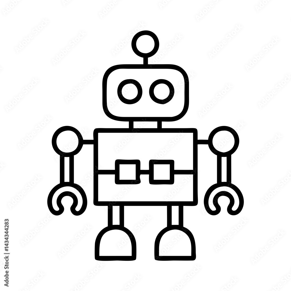 Poster illustration of a simple line art robot for kids robotics technology and ai learning concept