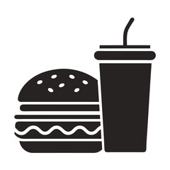 Hamburger and Soda Icon Black and White Graphic