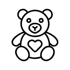 Cute teddy bear outline vector illustration, stuffed animal toy with heart for kids and baby design