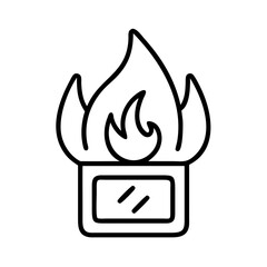 Outline matchbox with flame vector illustration for fire safety and camping equipment design needs