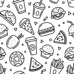 Fast Food Seamless Pattern Doodle Illustration